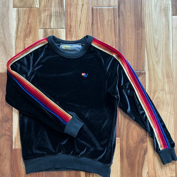 Aviator Nation - VELVET Classic Crew Sweatshirt - Stripes - Black - XS - Picture 2 of 5